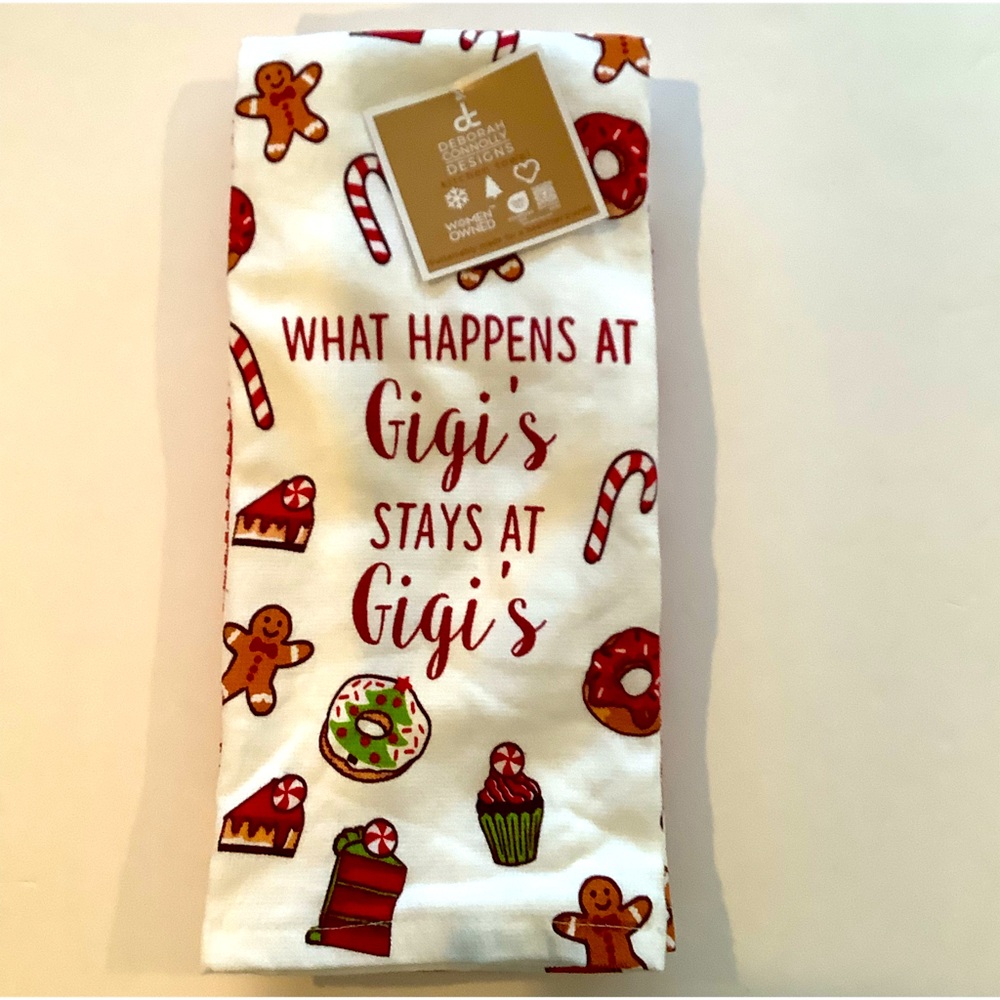 What Happens At Gigi’s Stays At Gigi’s Holiday Kitchen Towels 3 Pack New - Picture 1 of 3